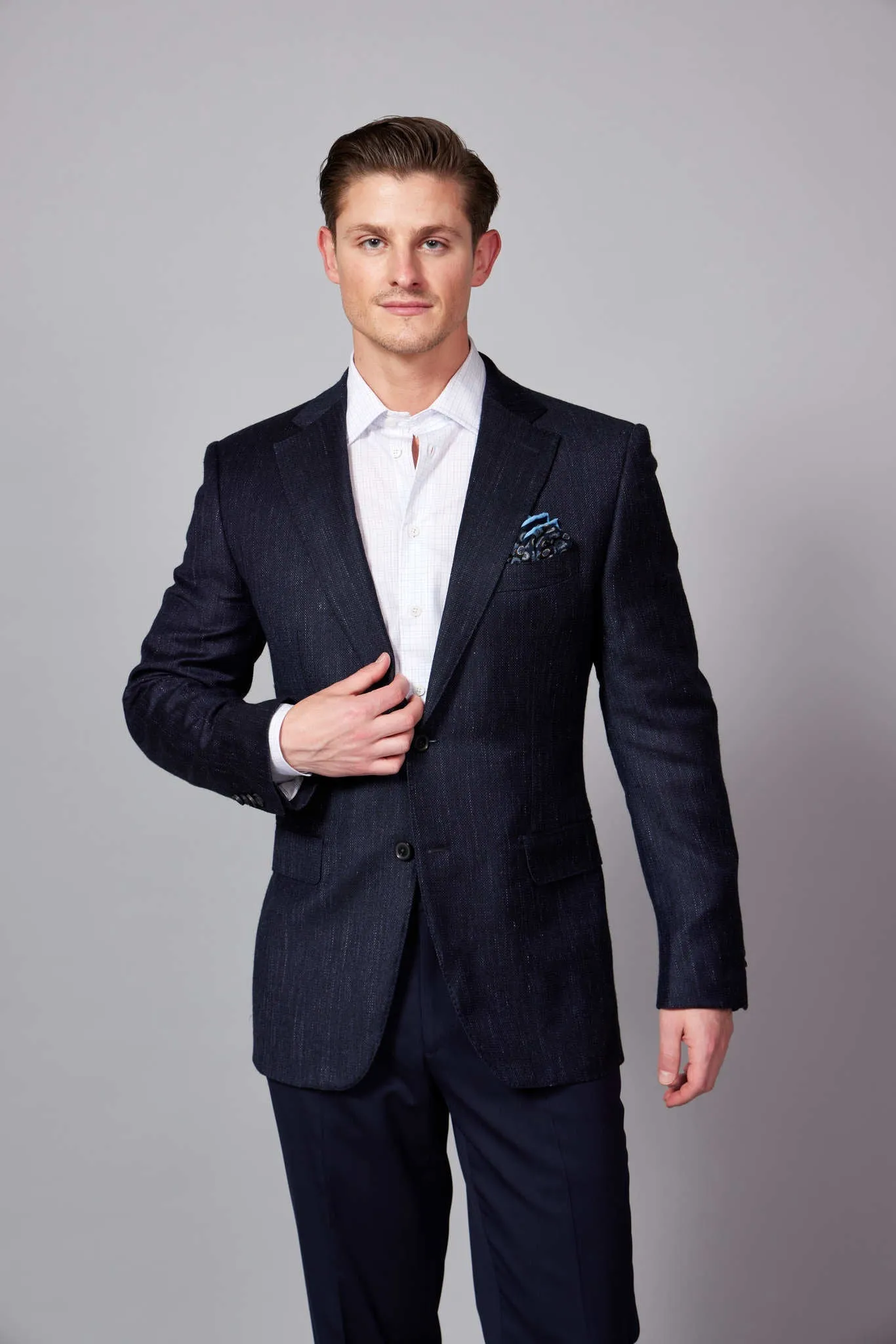 HENRY SARTORIAL DORMEUIL Wool/Silk/Linen Jacket NAVY REG