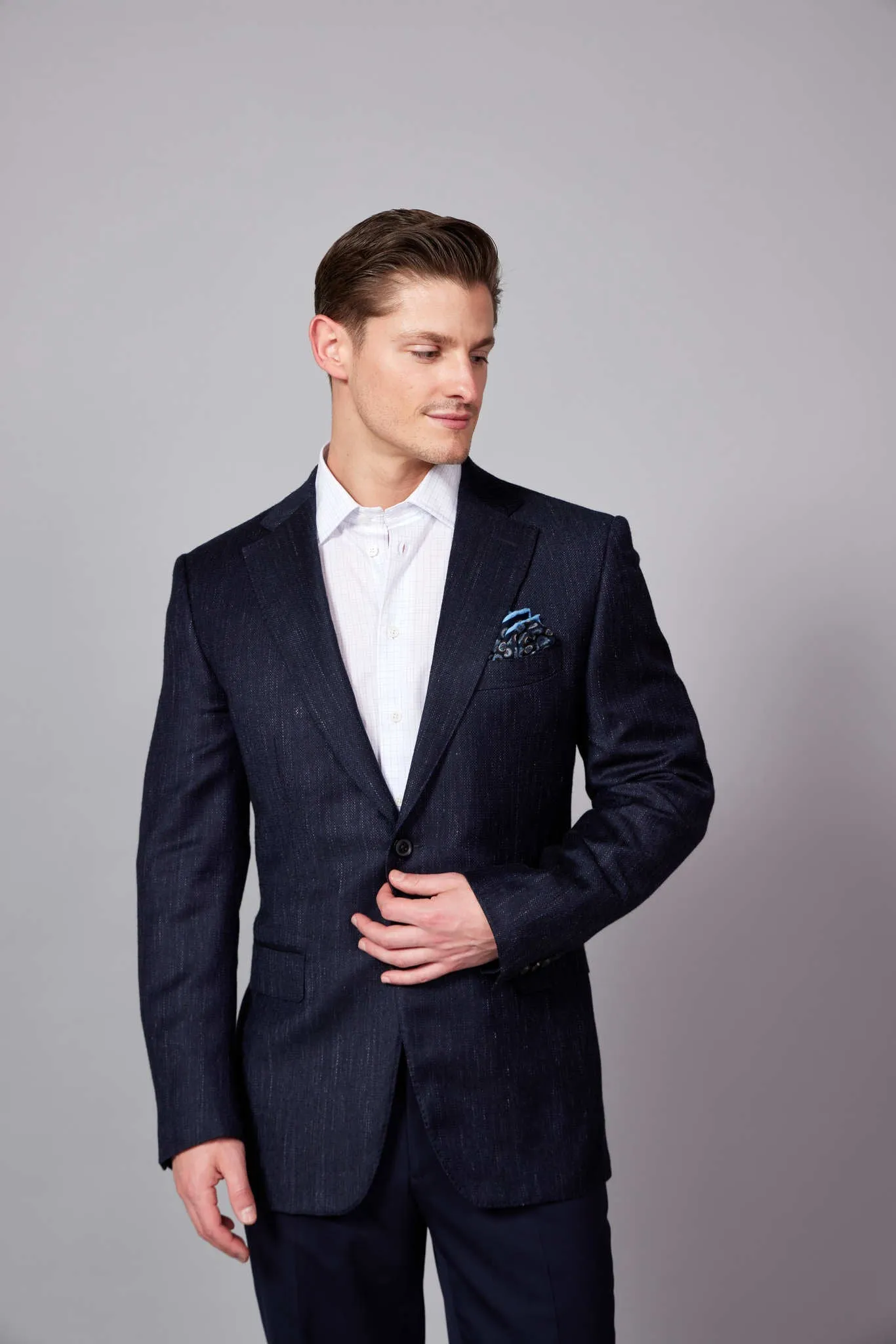 HENRY SARTORIAL DORMEUIL Wool/Silk/Linen Jacket NAVY REG