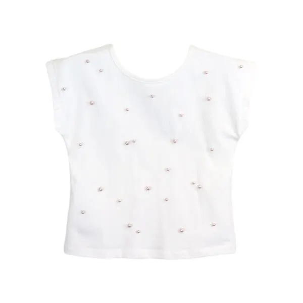 Pink Pearl Embellished Tee w/ Lace Back